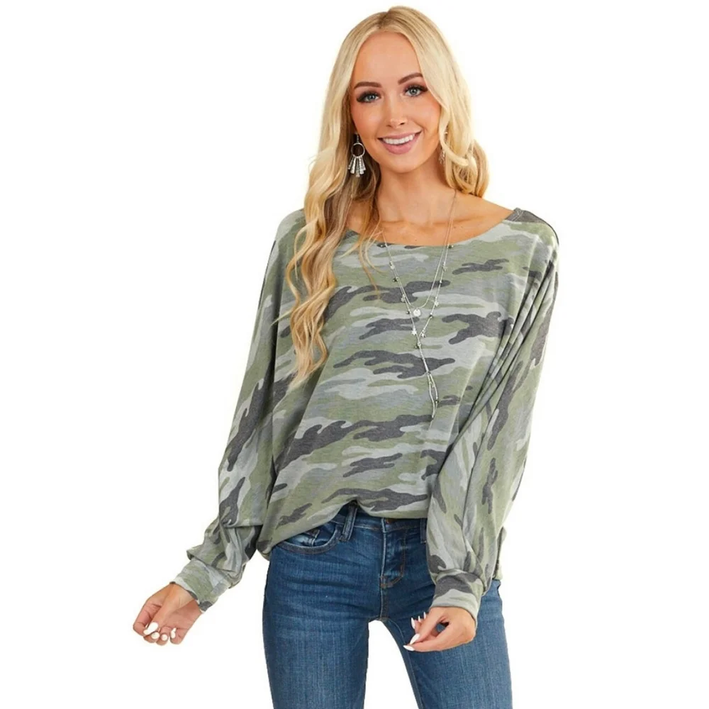 Sage & Grey Camo Knit Top w/ Long Dolman Sleeves - Picture 7 of 9